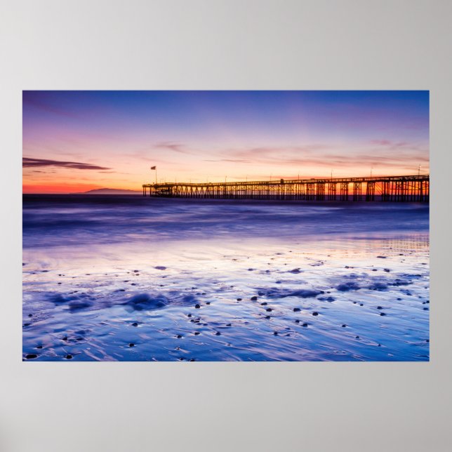 Poster Coucher De Soleil Sur La Plage De Ventura Pier (Devant)