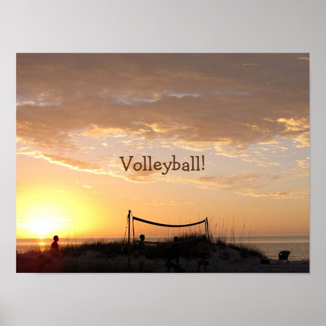 Poster Coucher de soleil sur la plage de volley-ball (Devant)
