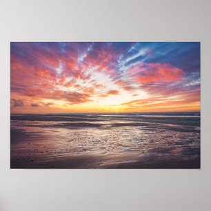 Poster Coucher de soleil sur la plage et la mer