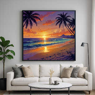 Poster Coucher de soleil sur la plage tropicale - Art de 