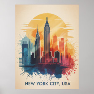 Poster Coucher de soleil sur la skyline de New York City