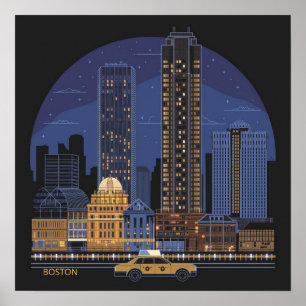 Poster Coucher de soleil sur la ville de Boston, Boston M