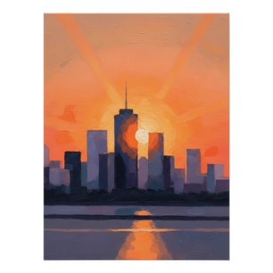 Poster Coucher de soleil sur la ville une toile de fond u