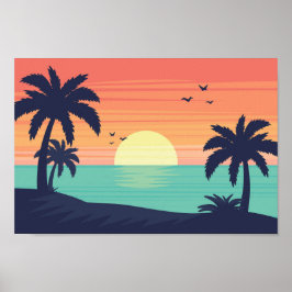 Poster Coucher de soleil sur l'affiche de l'océan