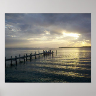 Poster Coucher de soleil sur l'affiche du quai dans le su