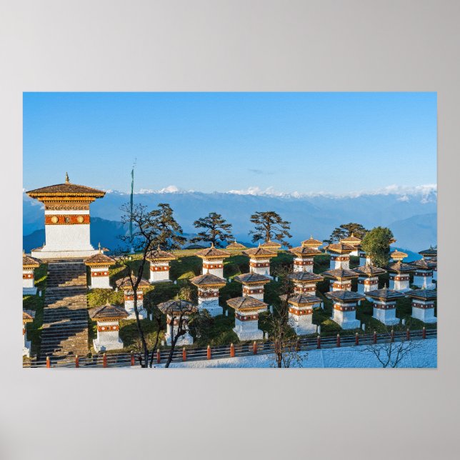 Poster Coucher de soleil sur le col de Dochula - Bhoutan, (Devant)