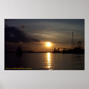 Poster Coucher de soleil sur le fleuve Mississippi, LA