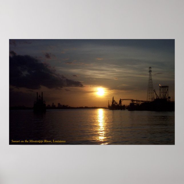Poster Coucher de soleil sur le fleuve Mississippi, LA (Devant)