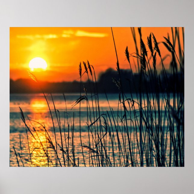 Poster Coucher de soleil sur le lac (Devant)