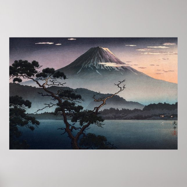 Poster Coucher de soleil sur le lac Saiko par Tsuchiya Ko (Devant)