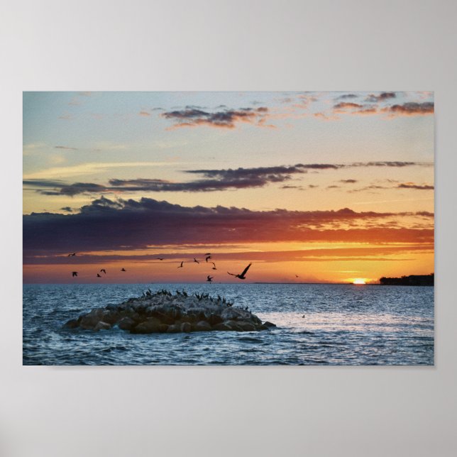 Poster Coucher de soleil sur le rocher pélican, île Dauph (Devant)