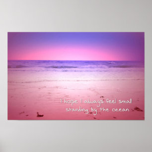 Poster coucher de soleil sur l'eau de l'océan avec une ci