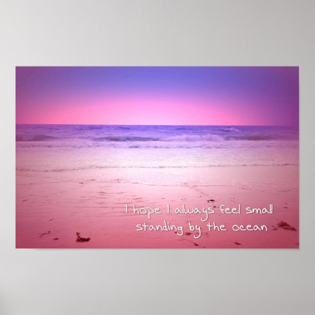 Poster coucher de soleil sur l'eau de l'océan avec une ci (Devant)