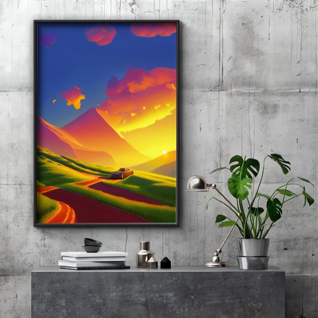 Poster coucher de soleil sur les nuages dorés dans les mo (Créateur téléchargé)