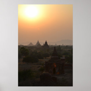 Poster Coucher de soleil sur les temples de Bagan - Birma