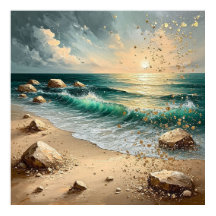 Coucher de soleil sur les vagues de l'océan et le 