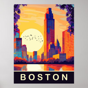 Poster Coucher de soleil sur l'horizon de Boston, MA, Voy