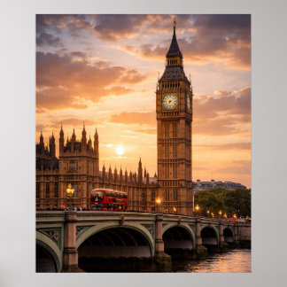 Poster Coucher de soleil sur l'horloge emblématique de Lo