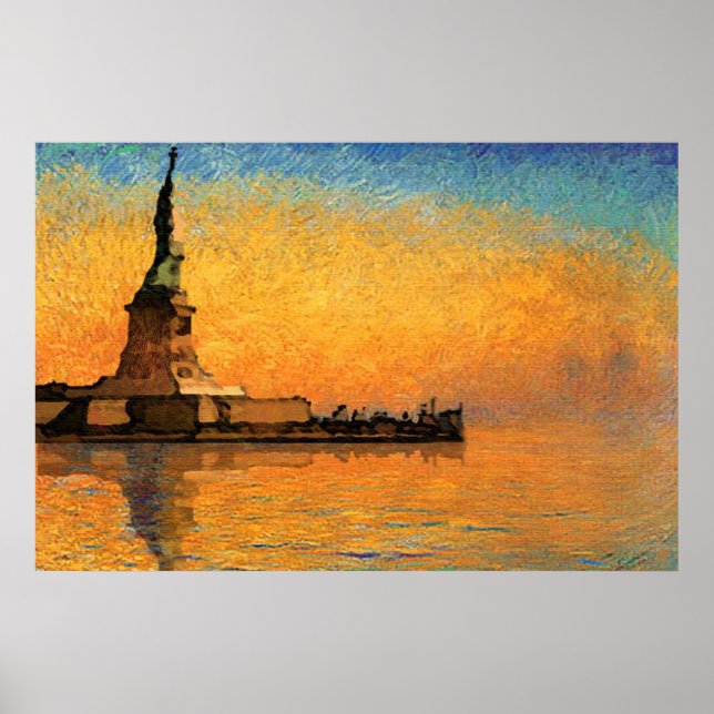 Poster Coucher de soleil sur Liberty Island (Devant)
