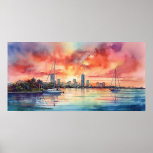 Poster Coucher de soleil sur Miami depuis Biscayne Bay