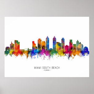 Poster Coucher de soleil sur Miami South Beach Floride
