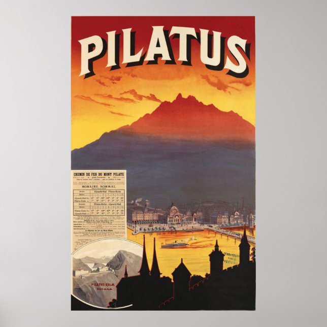 Poster Coucher de soleil sur Pilatus, Suisse (Devant)