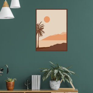 Poster Coucher de soleil sur un palmier, Île, Art abstrai