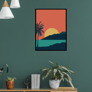 Poster Coucher de soleil sur un palmier, Île, Art abstrai