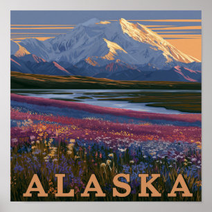 Poster Coucher de soleil sur une montagne d'Alaska