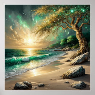 Poster Coucher de soleil sur une plage tranquille avec un