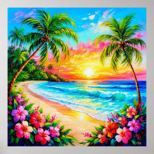 Poster Coucher de soleil sur une plage tropicale Exotique