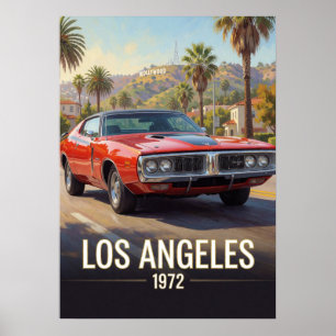 Poster Coucher de soleil sur une voiture musclée à Los An