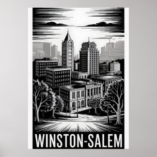 Poster Coucher de soleil sur Winston-Salem NC noir blanc