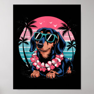 Poster Coucher de soleil teckel Hawaï style d'été
