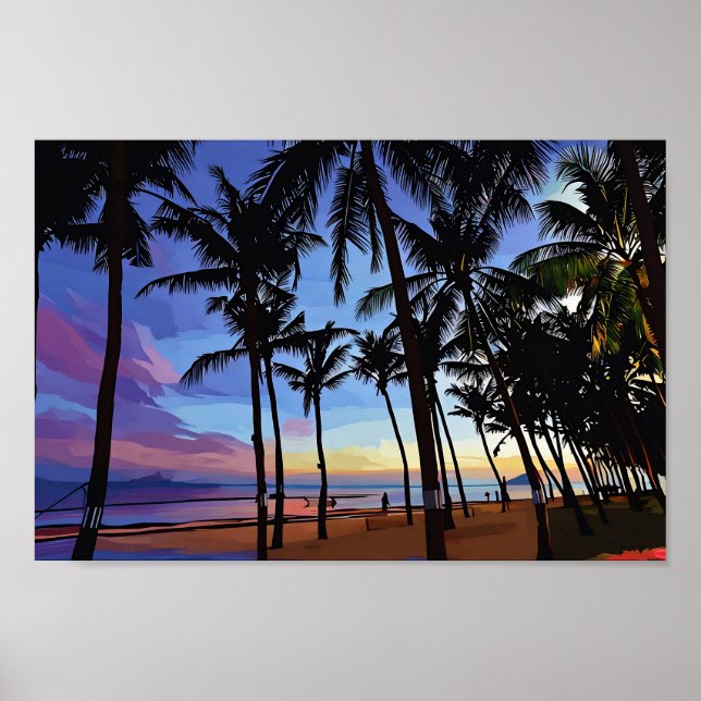 Poster Coucher de soleil tropical aux couleurs vives (Devant)