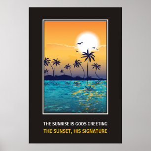 Poster Coucher de soleil tropical avec citation imprimé d