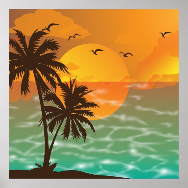 Poster Coucher De Soleil Tropical Beau Paysage (Devant)