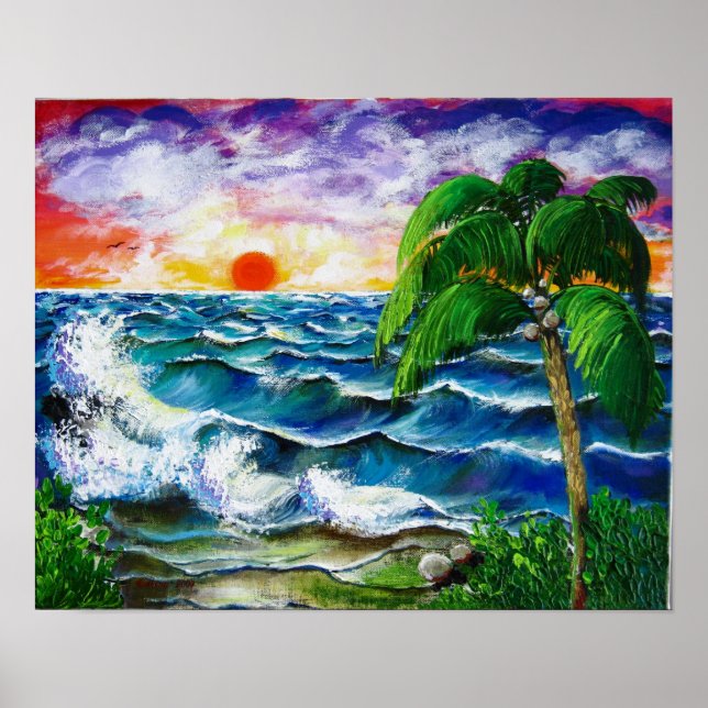Poster Coucher de soleil tropical, Caraïbes, Porto Rico (Devant)