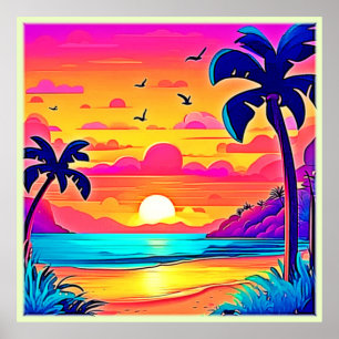 Poster Coucher de soleil tropical vif