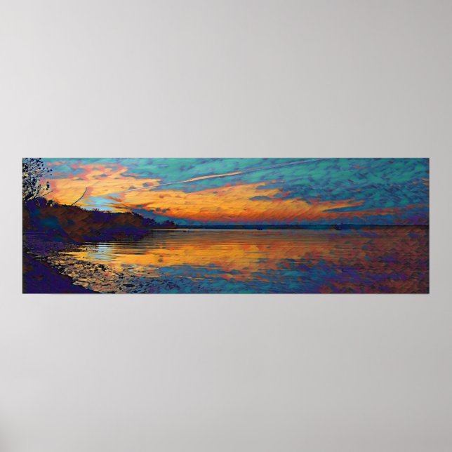 Poster Coucher de soleil turquoise (Devant)