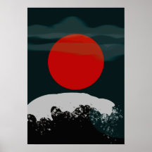 Coucher de soleil vert foncé avec soleil rouge