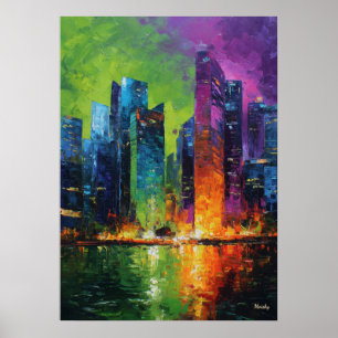 Poster Coucher de soleil vibrant sur la skyline de Singap