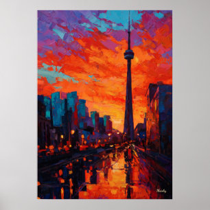 Poster Coucher de soleil vibrant sur la skyline néo-expre