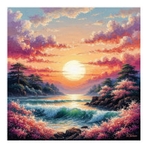 Coucher de soleil vibrant sur les vagues de l'océa