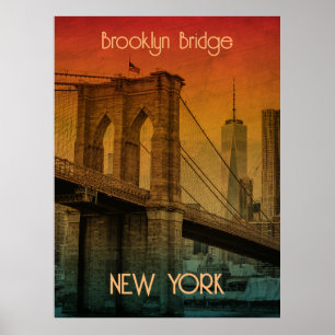 Poster Coucher de soleil vintage Pont de Brooklyn New Yor