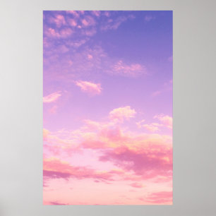 Poster Coucher de soleil violet rose et bleu ciel d'été