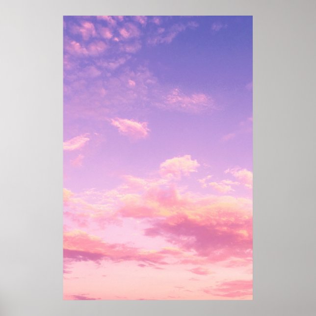 Poster Coucher de soleil violet rose et bleu ciel d'été (Devant)
