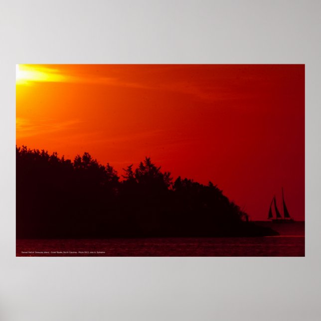 Poster coucher de soleil Voile sur l'île d'Ocracoke (Devant)