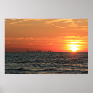 Poster Coucher du soleil 1 du lac Michigan