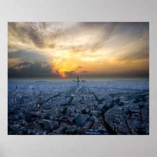 Poster Coucher du soleil aérien de Tour Eiffel, Paris,